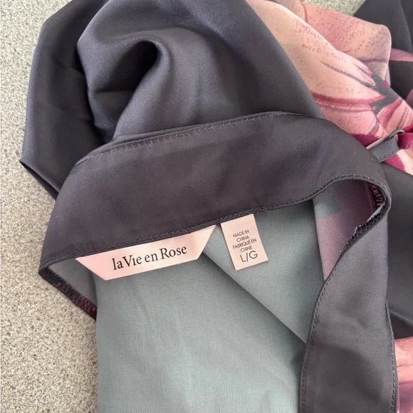 La Vie En Rose Dark Gray Pink Floral Slip Dress  Sexy Edgy Summer Flowy Satin - Picture 4 of 8